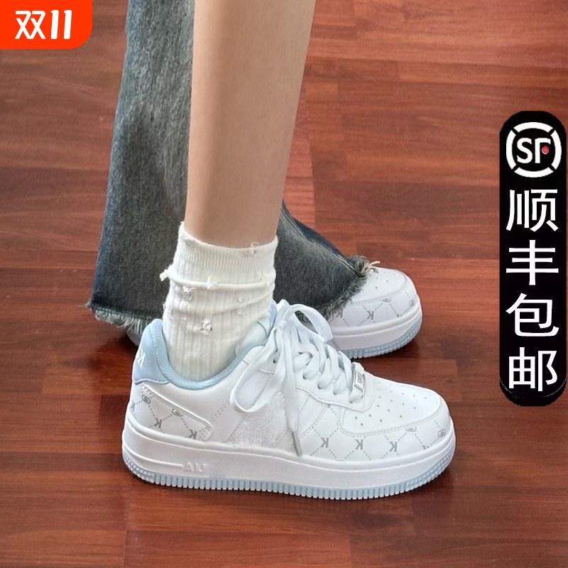 2024秋冬季新款撞色厚底面包鞋女潮流软底低帮板鞋厚底百搭小白鞋