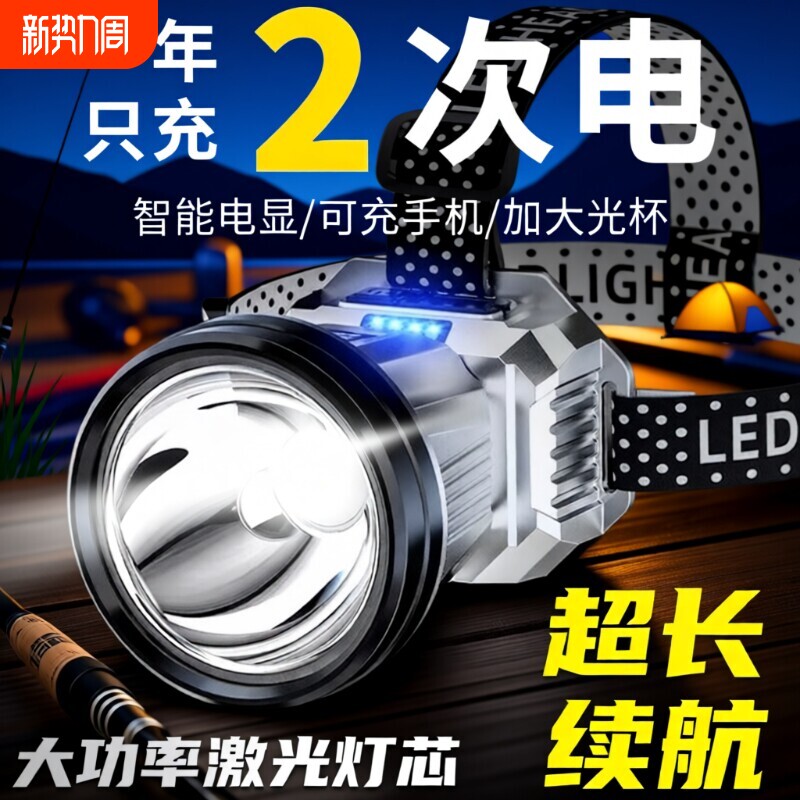 公牛适用头灯2026新款头戴式强光充电超亮感应钓鱼专用工地干活灯