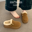 厚底勃肯半拖雪地靴女 秋冬加绒包头棉拖鞋 毛毛拖鞋 女外穿2025新款