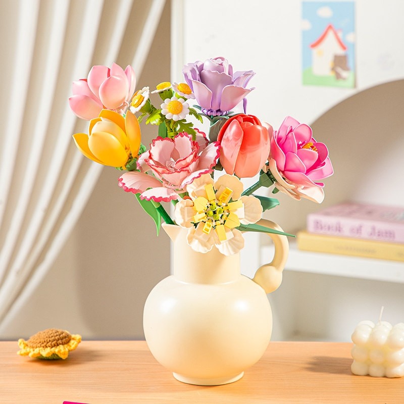 2025新款小颗粒手工diy拼装积木花永生花朵花束送女孩子生日礼