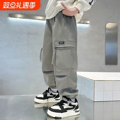 男童秋装裤子一体绒2025新款儿童休闲长裤中大童秋冬季加绒工装裤