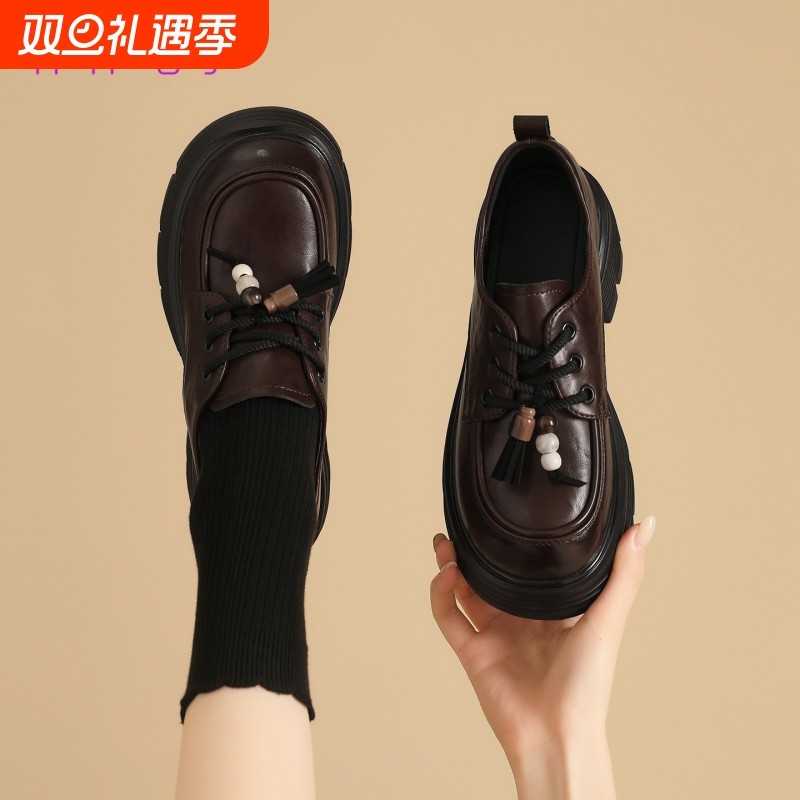 女鞋2025春季乐福鞋厚底增高7CM两穿学生JK中跟皮鞋女圆头系