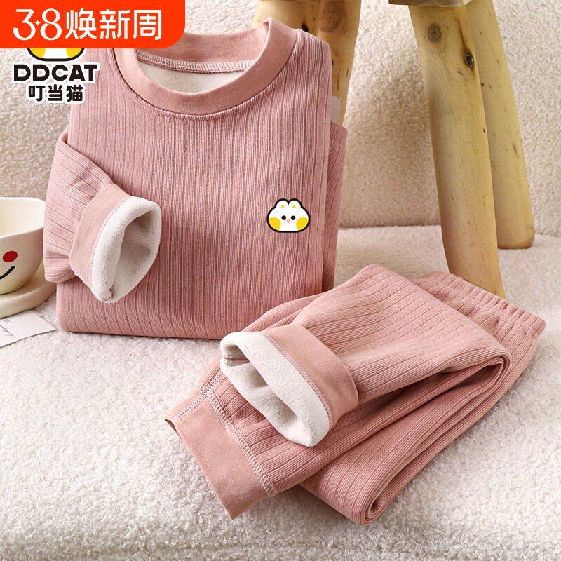 儿童保暖内衣套装秋冬季加绒加厚女童男宝宝德绒秋衣秋裤小孩睡衣