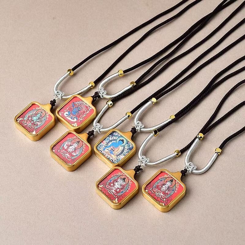 lisv随身小唐卡吊坠佛牌项链十二生肖本命黄财神绿度母扎基拉姆药