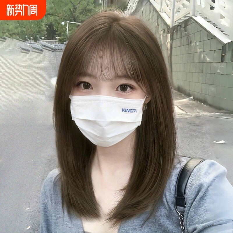 假发女中长发自然发丝全头锁骨发减龄短发头套圆脸发型刘海醒发