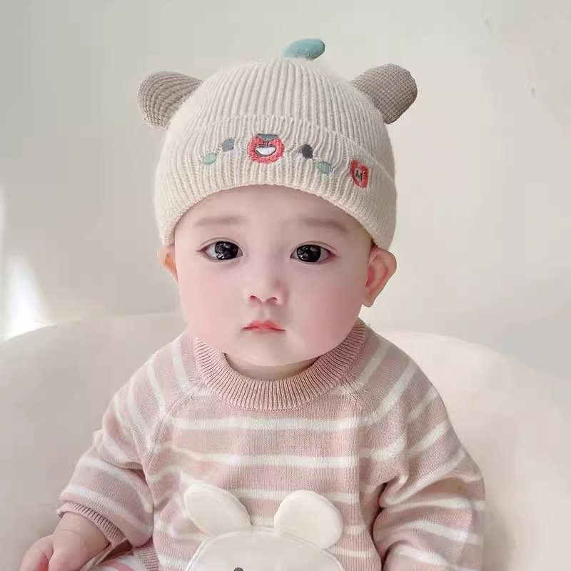 宝宝帽子可爱新生儿胎帽秋u冬季毛线针织加厚保暖男女婴幼儿护卤