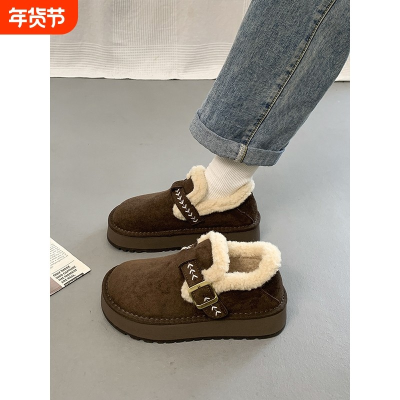 厚底加绒勃肯鞋女2025冬季毛毛雪地靴豆豆鞋保暖棉鞋鞋子防滑防水,女鞋,时尚雪地靴,淘宝优惠券,粉丝福利购,淘宝优惠卷