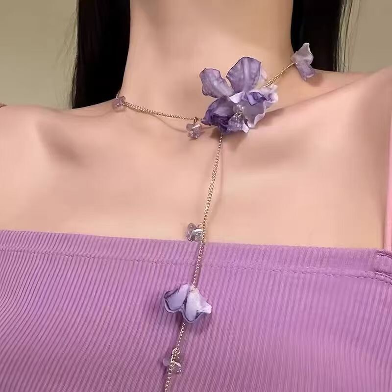 【浪漫情书】唯美氛围感紫色花朵项链度假风锁骨链颈链choker