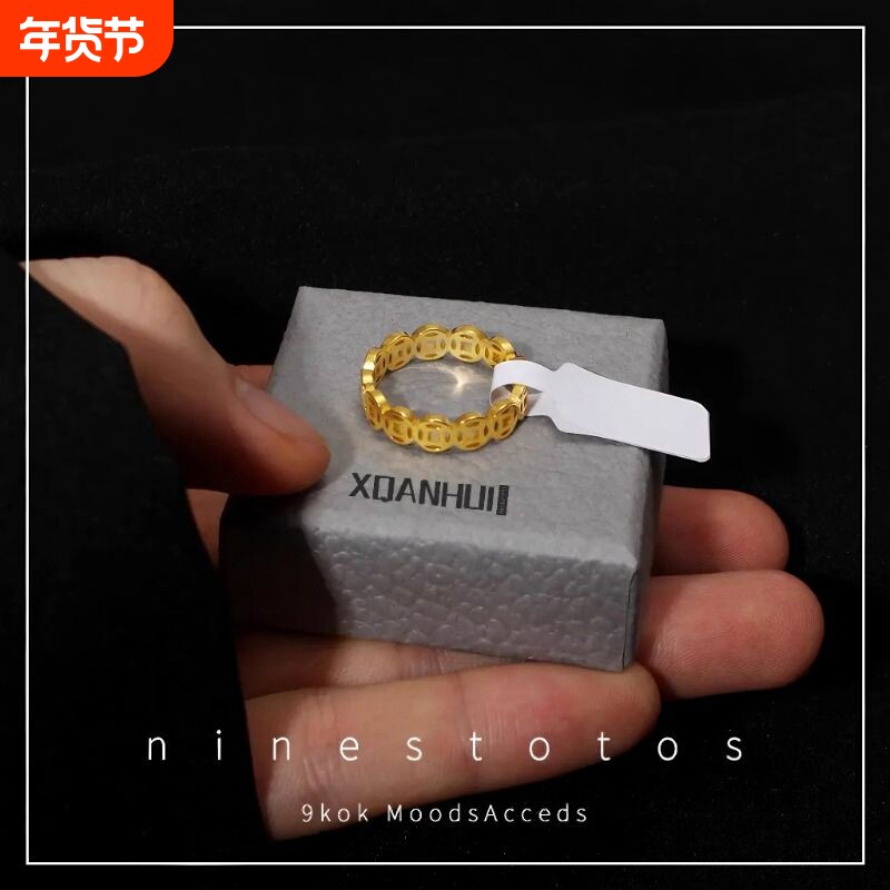 钱多多戒指高级感轻奢款女男士素圈金色戒指小众情侣对戒手饰品