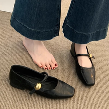 黑色单鞋女2025新款春夏季低跟平底小皮鞋法式玛丽珍女鞋子配裙子