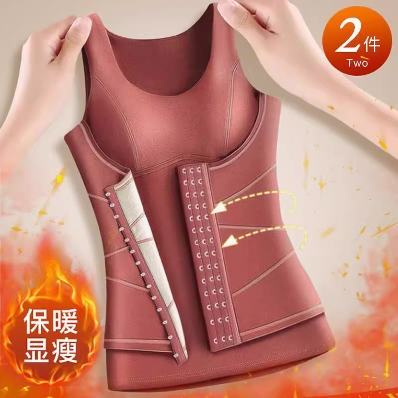秋冬塑身衣女免穿文胸束腰塑身美体收腹加厚德绒保暖背心内衣磨毛