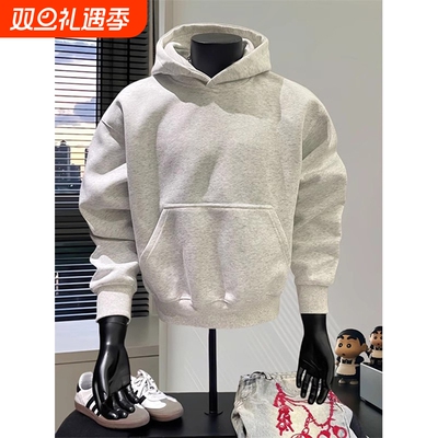 cleanfit白灰色短款卫衣男秋冬季美式复古休闲连帽衫廓形运动外套