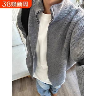 cleanfit拉链开衫立领毛衣男款秋季宽松慵懒风针织衫美式复古外套