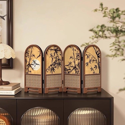 新中式桌面小屏风摆件茶室电视柜客厅玄关文创古风折叠装饰画