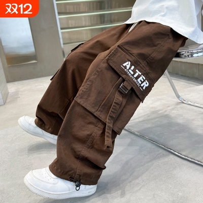 男童裤子春秋款儿童工装裤2024新款大童冬装加绒加厚男孩冬季长裤