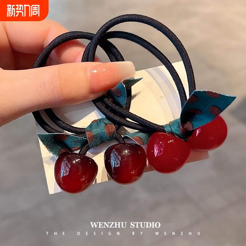 红色樱桃高弹力耐用发圈头绳蝴蝶结头饰扎头发橡皮筋女丸子头发绳