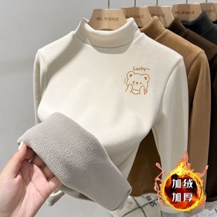 奥利绒儿童半高领打底衫女童冬季内搭加绒加厚上衣绒男童德绒黑色