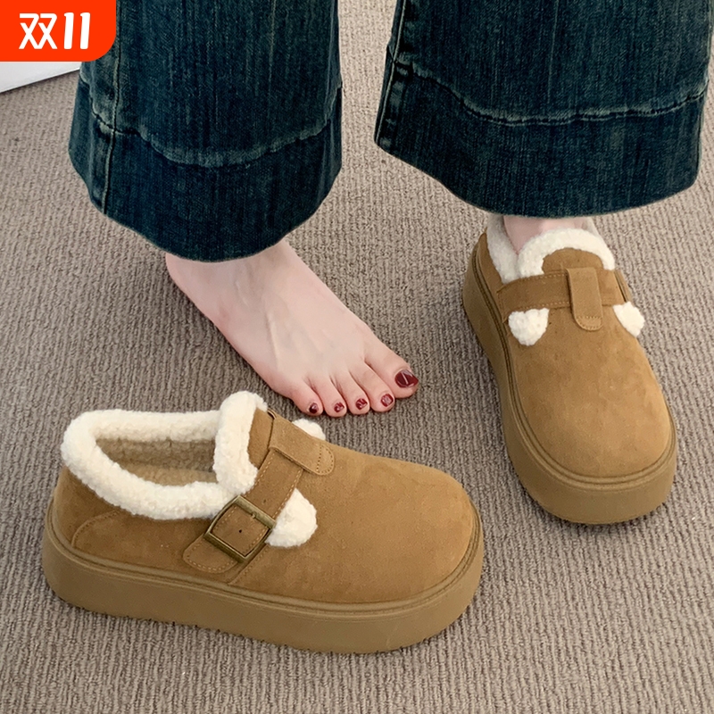 厚底加绒豆豆勃肯鞋女2025新款秋冬季乐福鞋博肯棉鞋子保暖雪地靴