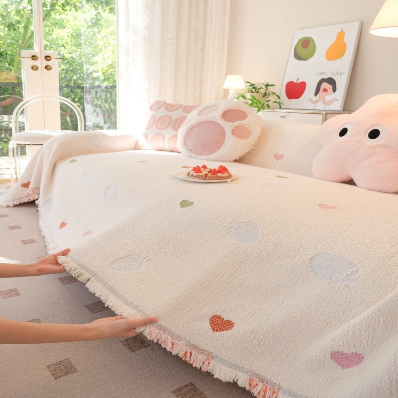 加厚毛绒沙发盖布全棉防滑沙发巾华夫格秋冬布艺沙发垫子2025