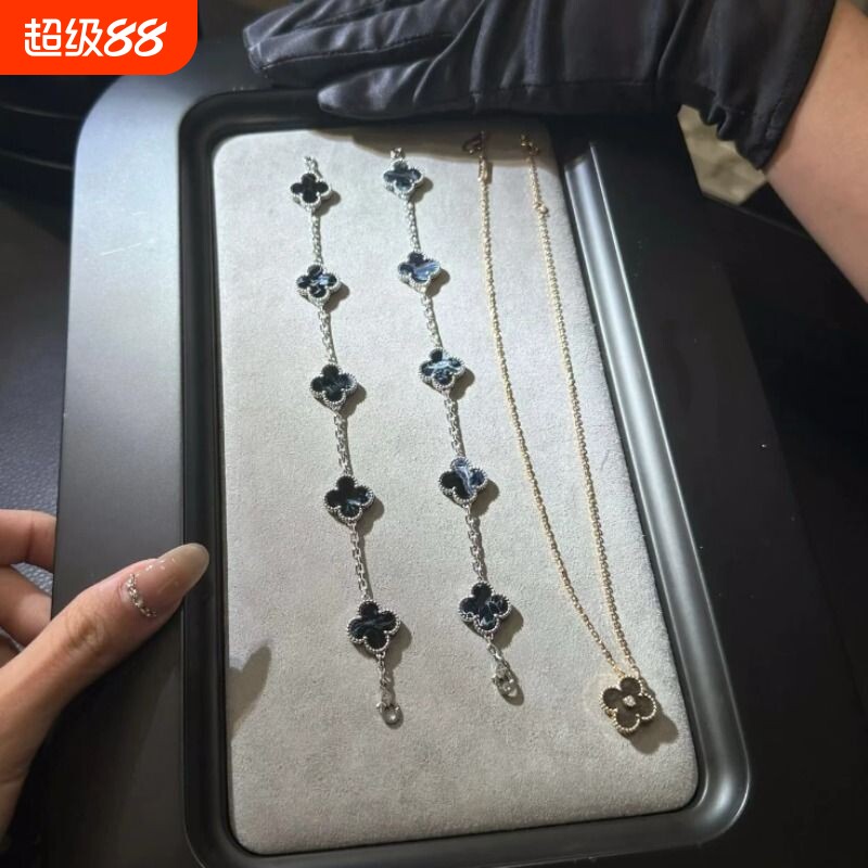 全新社交无压力顶级品质天然彼得石五花四叶草手链银耀石项链18k图片