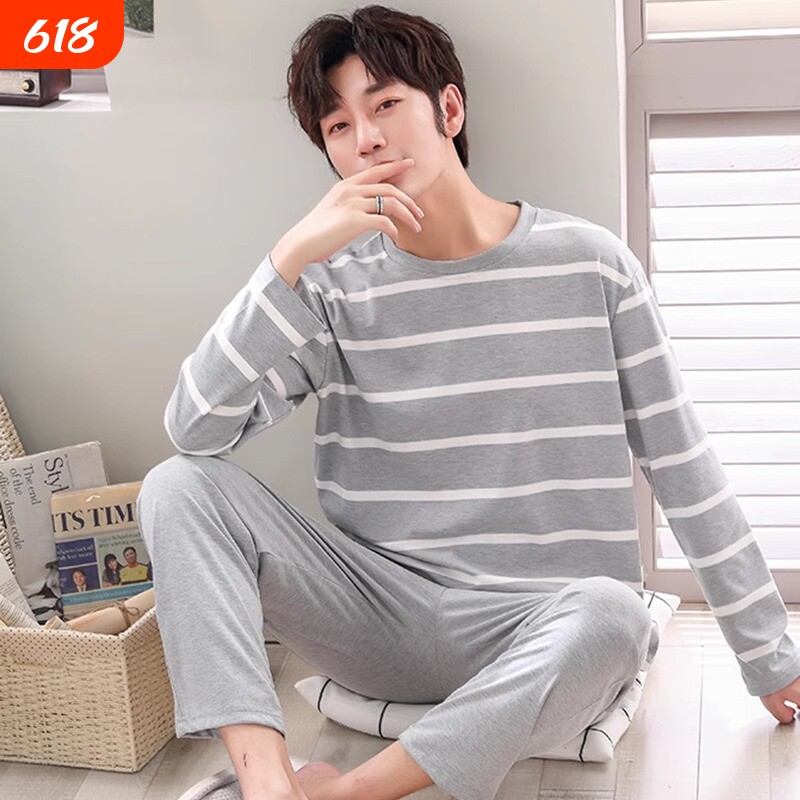 睡衣男士春秋款纯棉长袖男款四季休闲家居服套装上衣居家时尚柔软