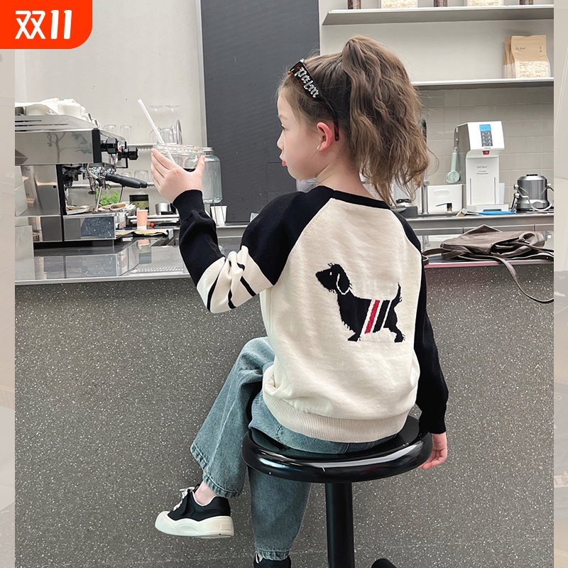 女童撞色毛衣针织衫2025秋冬新款中大童宽松洋气休闲打底衫长袖潮