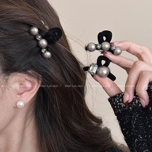 锆石珍珠丝绒小抓夹发夹女高级感2026新款碎发刘海夹公主头小夹子