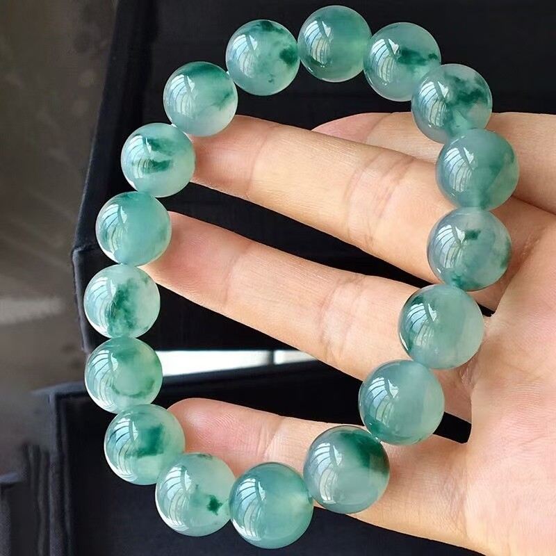 爆款危料仿翡翠冰种透飘绿转运圆珠子手链精选飘花散珠手串送礼图片
