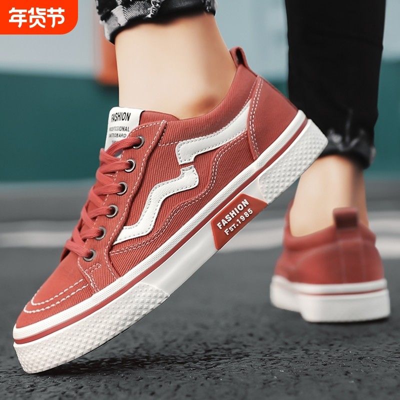 帆布鞋男士2025新款夏季运动板鞋男夏天透气红色百搭休闲男鞋耐磨