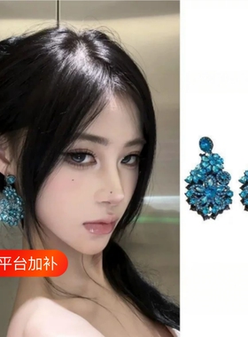 独特绝美蓝色流苏耳环2026新款高级感花朵多巴胺夸张耳钉爆款女饰
