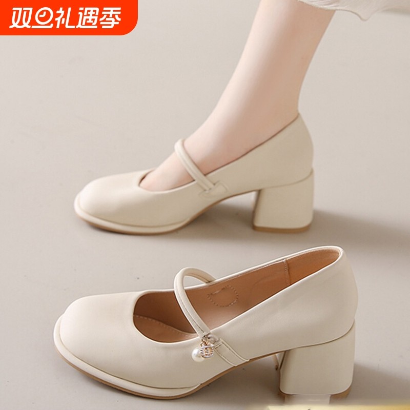 新款女鞋2025法式中粗跟玛丽珍时尚百搭春秋单鞋配裙子高跟鞋中跟