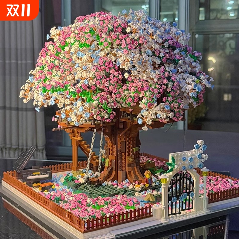 2025成人樱花树屋积木玩具新款高难度巨大型建筑拼图送女孩子礼物