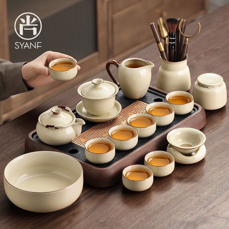 汝窑茶具套装家用新款轻奢高档办公室会客手抓壶功夫泡茶壶喝茶杯