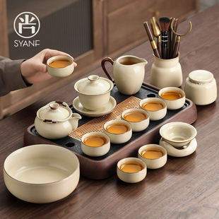 汝窑茶具套装家用新款轻奢高档办公室会客手抓壶功夫泡茶壶喝茶杯