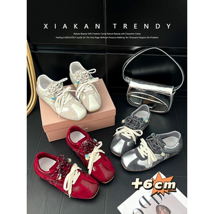 阿甘鞋 夏侃XIAKAN 百搭休闲运动鞋 女2025年新款 潮 内增高6cm德训鞋