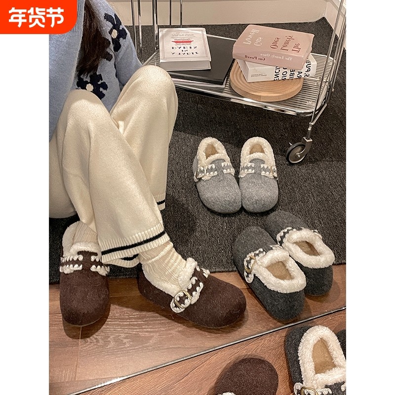 灰色内增高厚底加绒雪地棉鞋女冬2025新款加厚保暖毛毛勃肯鞋毛绒,女鞋,勃肯鞋/软木鞋,淘宝优惠券,粉丝福利购,淘宝优惠卷