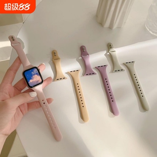 适用applewatchs11表带苹果s10手表带iwatchSE3腕带s9硅胶双钉扣ultra3智能运动六七八代小蛮腰夏天透气女款