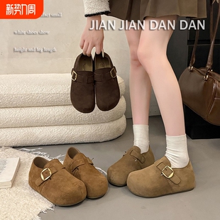 内增高5cm全包勃肯鞋女2025秋冬新款爆款一脚蹬复古厚底乐福单鞋