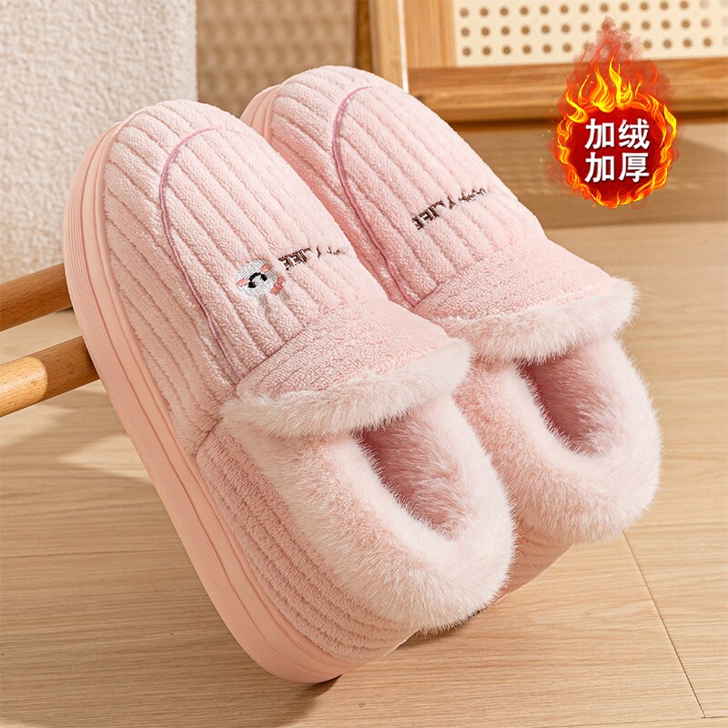 棉拖鞋女士冬季包跟2025新款家居保暖加绒厚底防滑毛毛棉鞋女毛绒