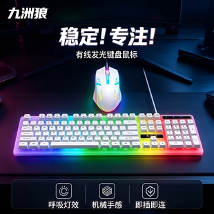 台式笔记本通用USB有线键鼠套装发光薄膜键盘游戏鼠标办公电脑
