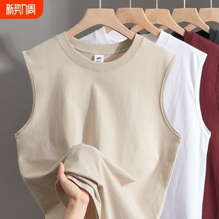 100％新疆棉250g纯棉背心男女运动健身无袖 T恤夏外穿白色 坎肩短袖