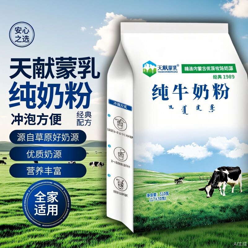 内蒙古国产老式纯牛奶粉510g独立小包装无蔗糖儿童中老年袋装高钙
