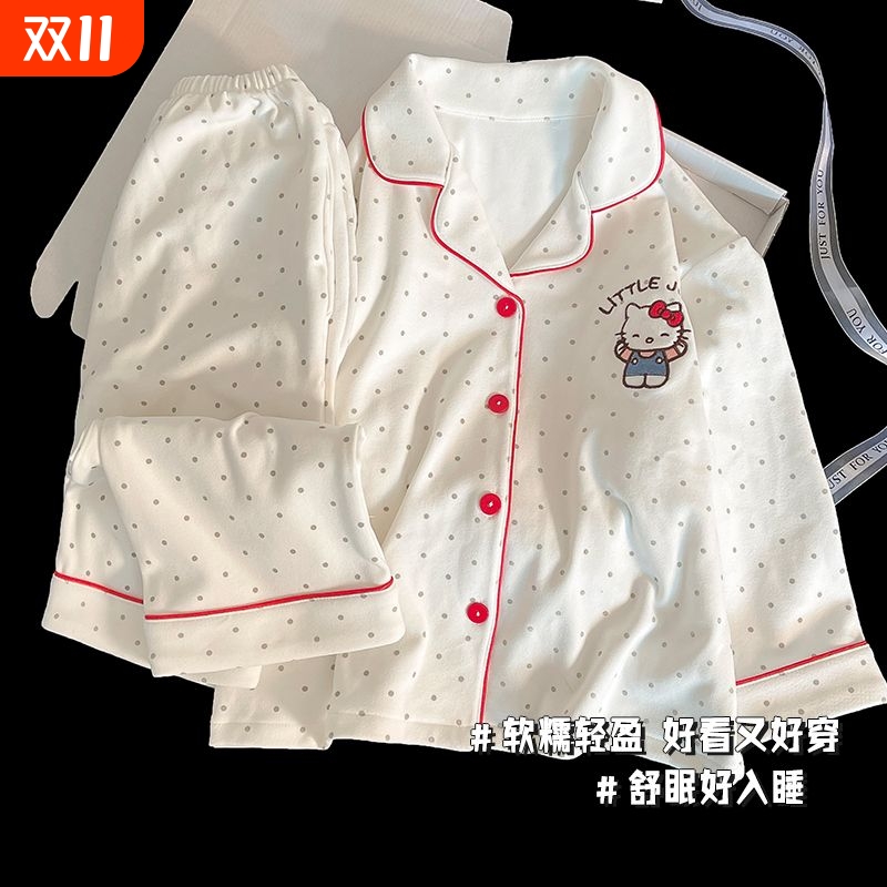 秋冬季新款女童卡通KT猫睡衣套装