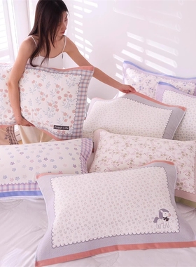 高密纯棉纱布枕巾一对装简约全棉柔软家用成人枕头巾吸汗透气盖巾