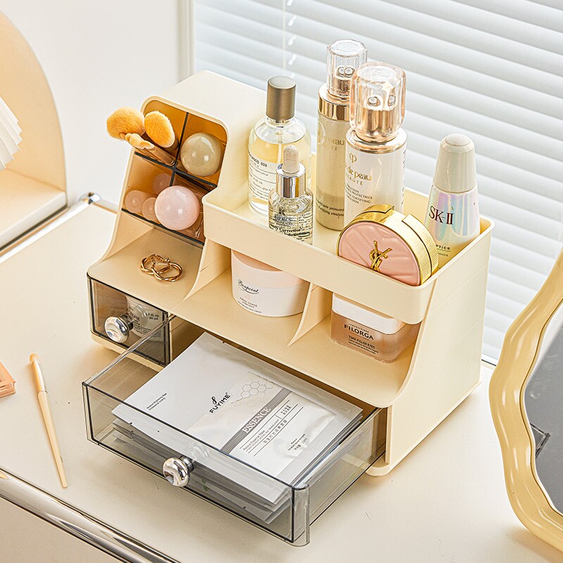 家用化妆品收纳盒桌面式防尘抽屉式置物架护肤品口红多功能收纳盒