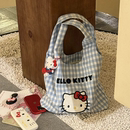 HelloKitty格子手提包包春夏正流行大容量帆布包学生上班族托特包