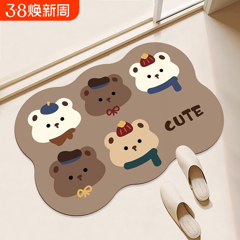 卡通硅藻泥地垫速干吸水防滑浴室卫生间厕所门口脚垫地毯可爱卫浴