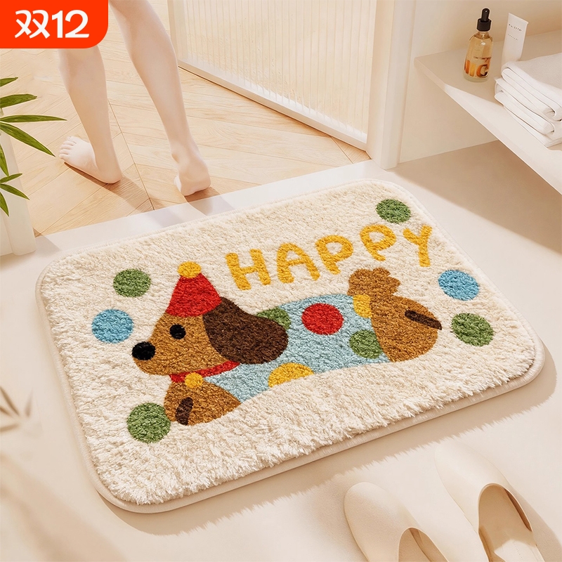 浴室吸水地垫卡通加厚脚垫家用厕所门口防滑垫子仿羊绒卫生间地毯