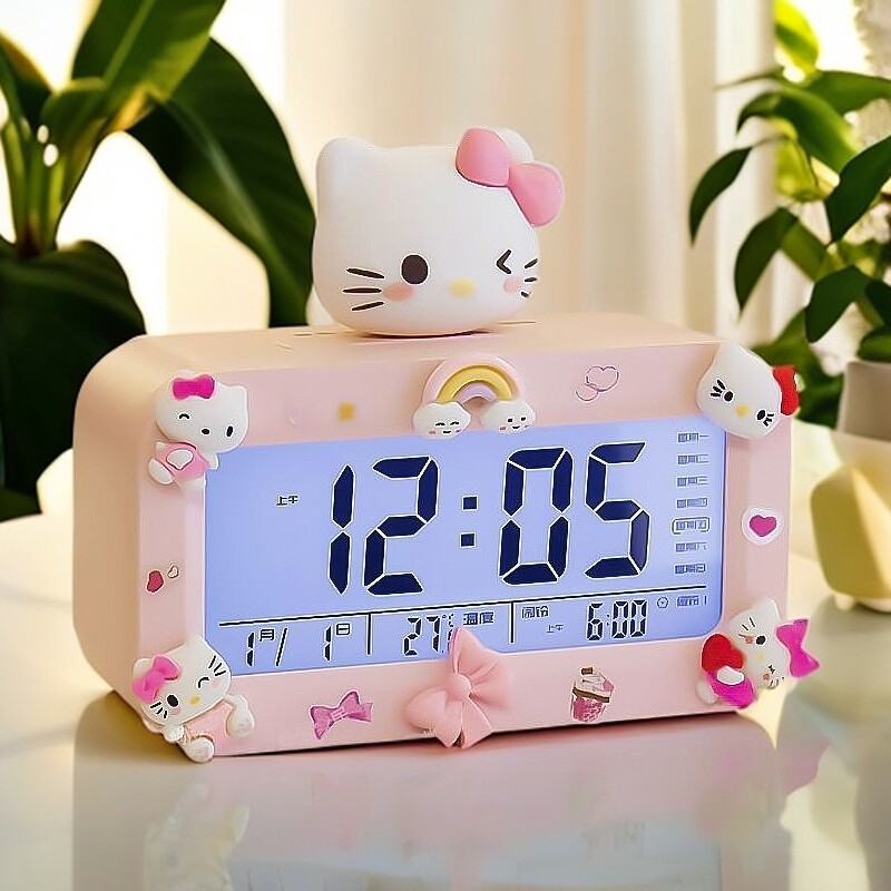 凯蒂猫桌面闹钟学生专用起床神器儿童台钟女生夜光充电款库洛米