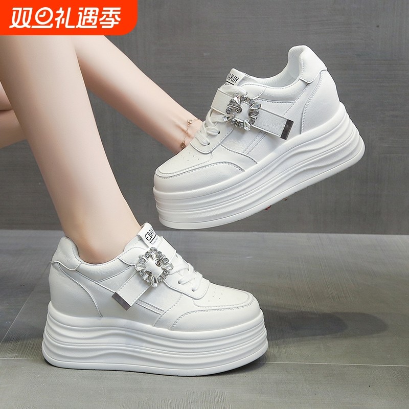 欧洲站爆款厚底增高8cm透气小白鞋女2025夏松糕小个子休闲板鞋